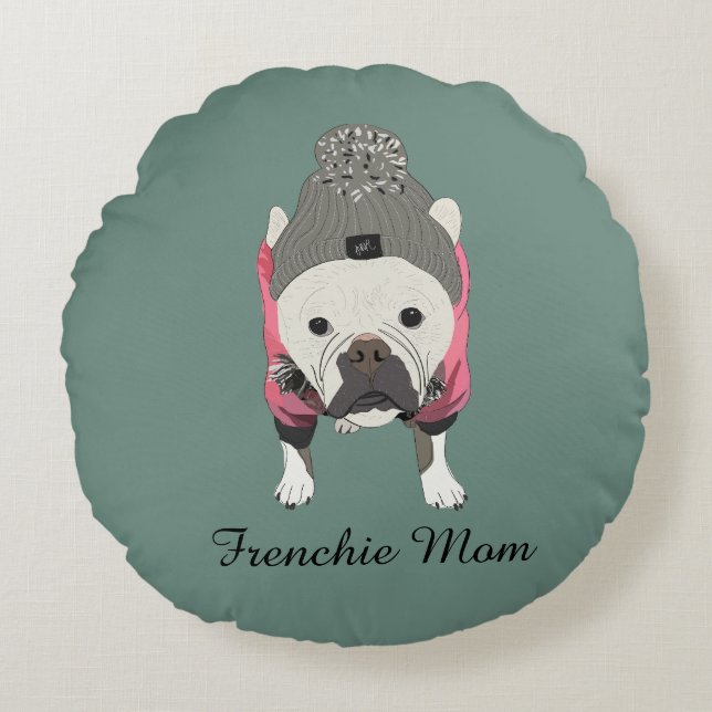 Snow ready, French Bulldog Rond Kussen (Voorkant)