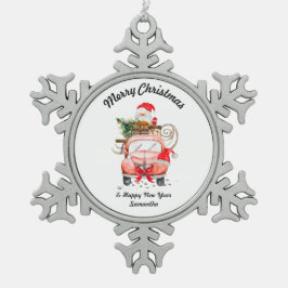 Snow Santa truck merry Christmas Tin Sneeuwvlok Ornament