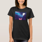 Snow Scene Polar Bear Silhouette w Moon and Aurora T-shirt (Voorkant)