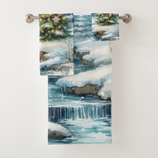 Snow Scene with Christmas Tree Winter Bad Handdoek (Insitu)