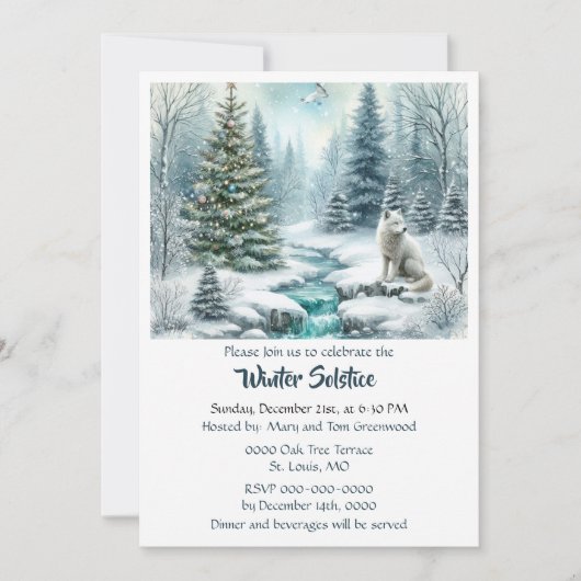 Snow Scene with Fox Winter Solstice Dinner  Kaart (Voorkant)