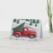 Snow Scene with Red Truck Christmas Feestdagen Kaart (Voorkant)
