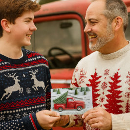 Snow Scene with Red Truck Christmas  Feestdagen Kaart