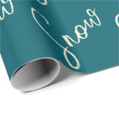 Snow script blue slate and butter elegant winter cadeaupapier (Rol Hoek)