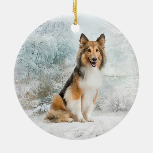 Snow Sheltie met kerstversiering Keramisch Ornament (Achterkant)