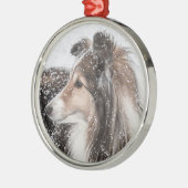 Snow Sheltie met kerstversiering Metalen Ornament (Links)