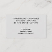 Snow Shoveling Visitekaartje (Achterkant)
