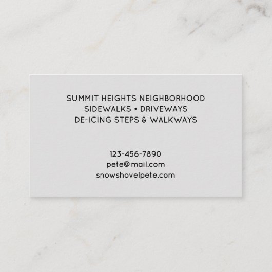 Snow Shoveling Visitekaartje (Achterkant)