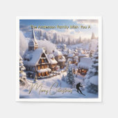 Snow ski chalets editable holiday greeting servet (Voorkant)