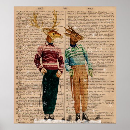  Snow Ski deer Dictionary Page Art Poster (Voorkant)