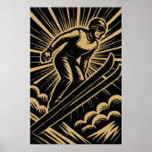Snow Skier Retro Art Deco Poster (Voorkant)