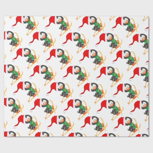 Snow Skiing Penguin Cadeaupapier (Vlak)