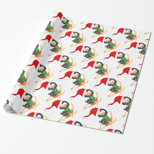 Snow Skiing Penguin Cadeaupapier (Uitgerold)