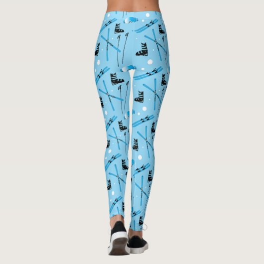 Snow Sports Blue Skiing Pattern Leggings (Achterkant)