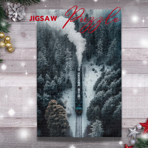 Snow Steam Locomotief op een viaduct natuur puzzel