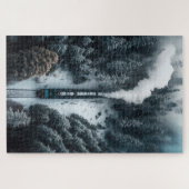 Snow Steam Locomotief op een viaduct natuur puzzel Legpuzzel (Horizontaal)