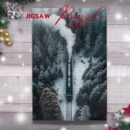 Snow Steam Locomotief op een viaduct natuur puzzel Legpuzzel