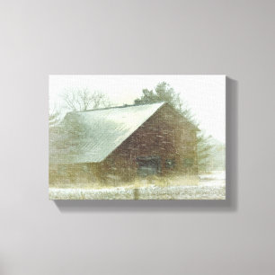 Snow Storm Barn Canvas Afdruk
