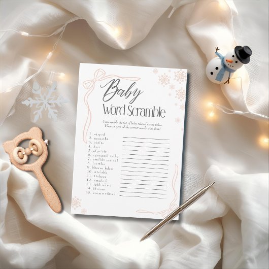 Snow Taupe Bow Baby Word Scramble Game Kaart