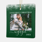 Snow Top Our First Kerstman Engaged Photo Green Keramisch Ornament (Links)