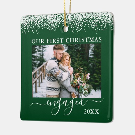 Snow Top Our First Kerstman Engaged Photo Green Keramisch Ornament (Links)