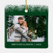 Snow Top Our First Kerstman Engaged Photo Green Keramisch Ornament (Achterkant)