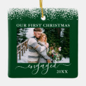 Snow Top Our First Kerstman Engaged Photo Green Keramisch Ornament (Voorkant)