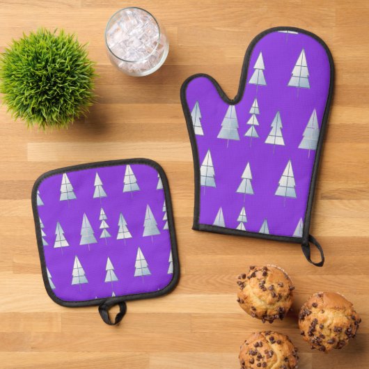 Snow Trees Elegant Winter Ovenwant & Pannenlap Set (Top down)