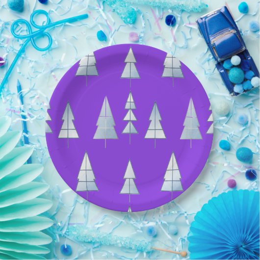 Snow Trees Elegant Winter Papieren Bordje (Feest)