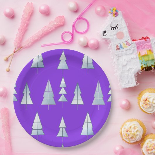 Snow Trees Elegant Winter Papieren Bordje (Feest)