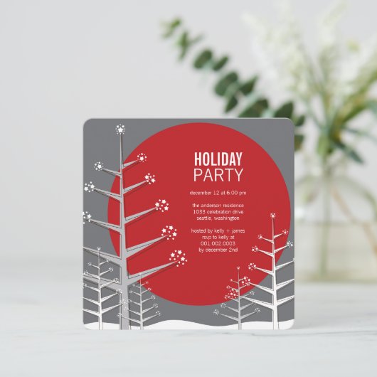 Snow Trees Winter Wonderland Holiday Party Invite Kaart (Staand voorkant)