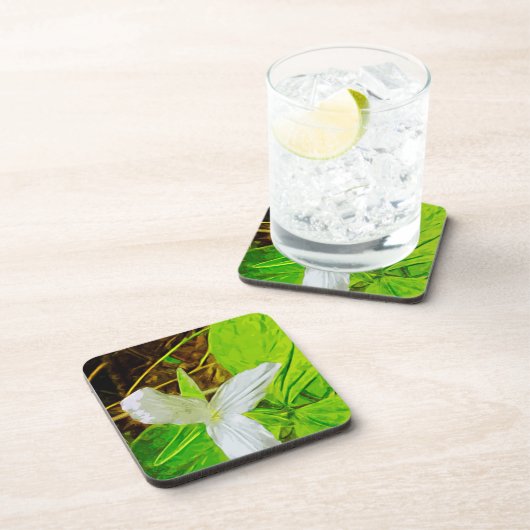 Snow Trillium a White Wilflower Abstract Drankjes Onderzetter (Rechterzijde)
