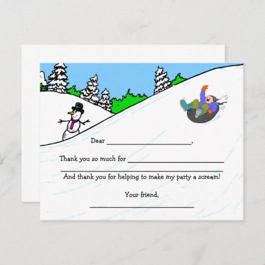 Snow Tubing Birthday Party bedankt dat u een notit (Voorkant / Achterkant)