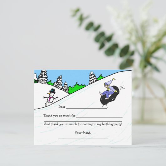 Snow Tubing Girl Birthday Party - Dank u wel Bedankkaart (Staand voorkant)