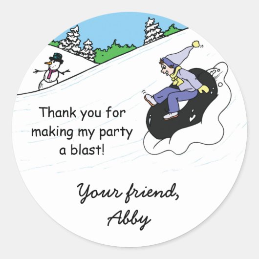 Snow Tubing Verjaardagsfeestje Favor Bag Sticker M (Voorkant)