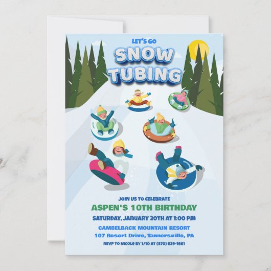 Snow Tubing Winter Verjaardag uitnodiging (Voorkant)