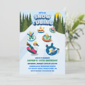 Snow Tubing Winter Verjaardag uitnodiging (Staand voorkant)
