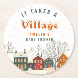 Snow Village Winter Baby Shower Ronde Kartonnen Onderzetter
