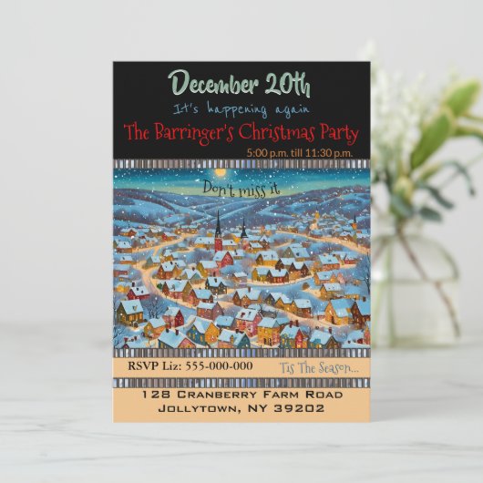 Snow Villages Laya Kerstfeest Uitnodiging (Staand voorkant)