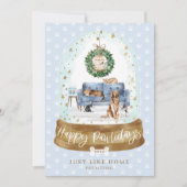 Snow Wereldbol Blue Couch Home Pet Sitting Busines Feestdagenkaart (Voorkant)