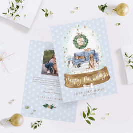 Snow Wereldbol Blue Couch Home Pet Sitting Busines Feestdagenkaart