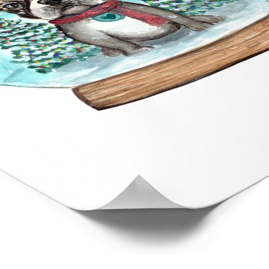 Snow Wereldbol Boston Terrier Art Print (Hoek)