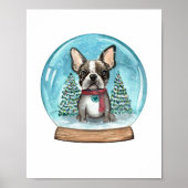 Snow Wereldbol Boston Terrier Art Print (Voorkant)