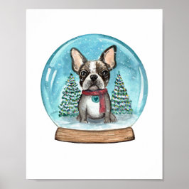 Snow Wereldbol Boston Terrier Art Print