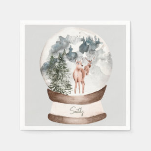 Snow wereldbol Custom Family Name Woodland Kerstla Servet