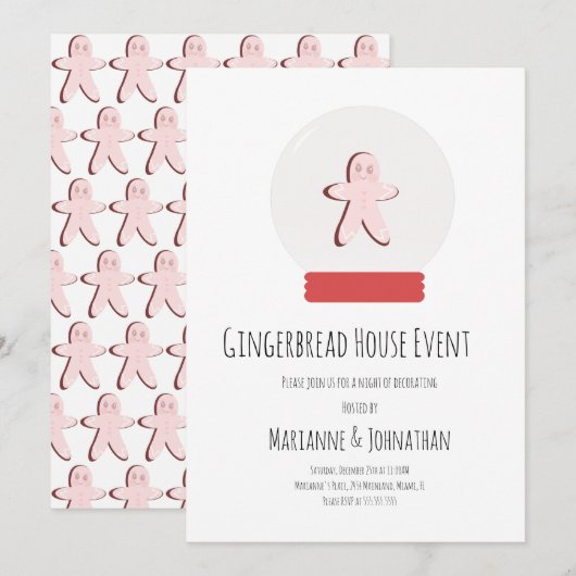Snow Wereldbol Gingerbrood House Decorting Party Kaart (Voorkant / Achterkant)
