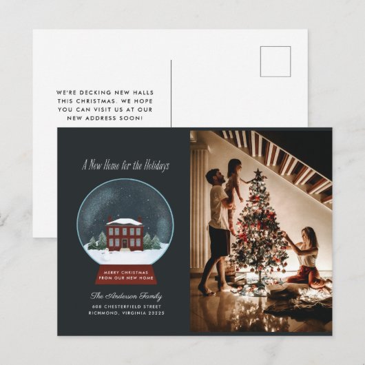 Snow Wereldbol Holiday Foto Moving Announge Feestdagenkaart (Voorkant / Achterkant)