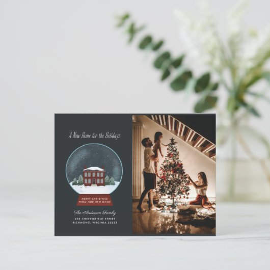 Snow Wereldbol Holiday Foto Moving Announge Feestdagenkaart (Staand voorkant)