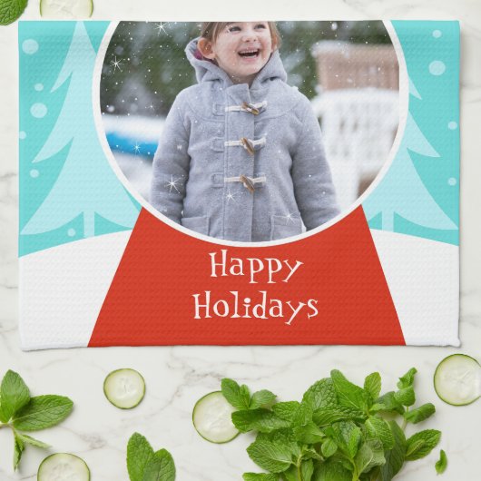 Snow Wereldbol Holiday Photo Kitchen Towel Theedoek (Gevouwen)