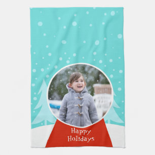 Snow Wereldbol Holiday Photo Kitchen Towel Theedoek
